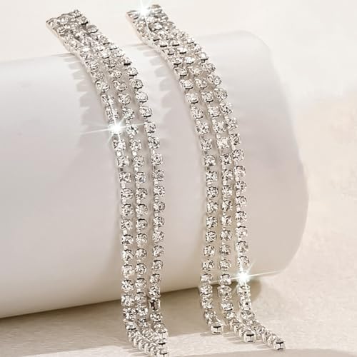 Rhinestone Tassel Dangling Earrings for Women Sparkly Crystal Earrings Chandelier Statement Tassel Earring Silver Prom Earring Wedding Party Prom Dress Jewerly Gifts (Silver)