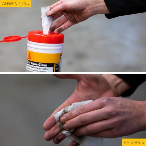 Sika – Feuchte Reinigungstücher – Sika PowerClean - Weiß – Ideal für die Werkstatt – Saubere Hände ohne Waschen – Spenderbox mit 100 Tüchern