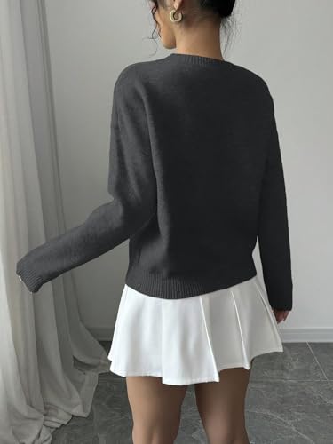 Image of Verdusa Women's Spring 3D Flower Appliques Crewneck Sweaters Long Sleeve Drop Shoulder Pullovers Knit Going Out Tops