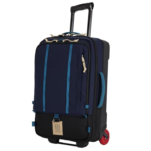 Topo Designs Global Travel Roller Bag Suitcase, 44L Carry-On, 3 Handles, Smooth Heavy Duty Wheels, Telescoping Handle, Durable + Rugged, WRAP Certified (Navy/Sahara)