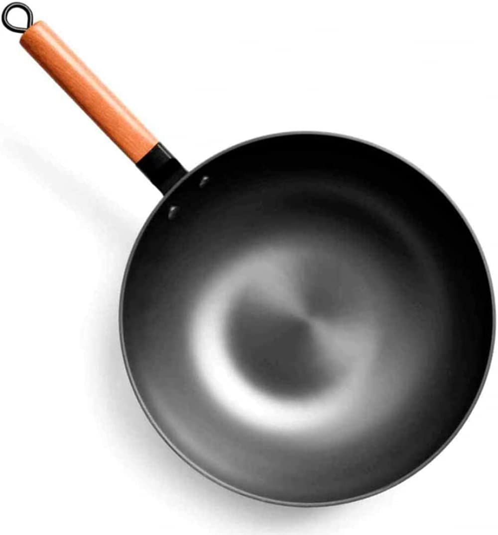 Wok żeliwny, niepowlekana, ręczna patelnia z powłoką nieprzywierającą, kuchenka indukcyjna z okrągłym dnem, kuchenka gazowa Wok, patelnia, patelnia z powłoką nieprzywierającą, bez pokrywy