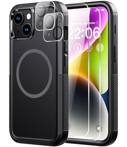 Diverbox for iPhone 14 Case [Compatible with MagSafe] [with Screen Protector ] [Shockproof] [Dropproof] Heavy Duty Protection Phone Case for Apple i Phone 14 (Black)