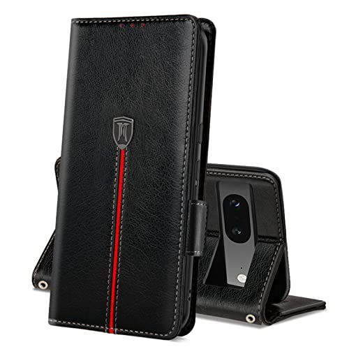 MAMA MOUTH Google Pixel 7 Hülle, Magnet Leder Kartenfach Handyhülle, Klappbar Wallet Tasche Pixel 7 Schutzhülle, Flip TPU Bumper Silikon Book Cover, Stoßfeste Case für Google Pixel 7 Swcharz Cover