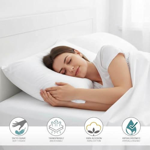 Miniatura 2 de Ecommerc3 Funda De Almohada 90 100 Algodón - Funda Almohada Color Blanco Suavidad Y Frescura Para Un Descanso Transpirable, Hipoalergénica Y Duradera