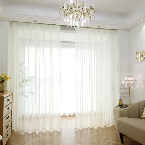 PHILEASY Window Sheer Beige Curtains 54 Inches Long 42 inches Width 2 Panels Sheer Curtains Sheer Curtain Clear Basic Rod Pocket Panel 15 Colors 16 Size for Bedroom Living Room Yard Kitchen by PHILEASY - Used condition - US$8.89