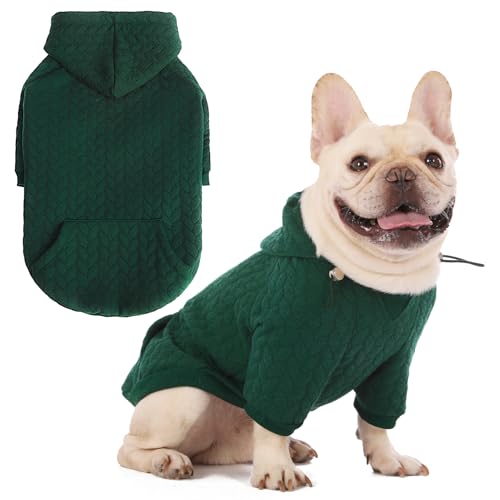 EXPAWLORER Textured Cable Knit Basic Dog Hoodie, Elevated Style Dog Sweater with Leash Hole and Pocket, Soft and Warm Pet Winter Coat, Cold Weather Clothes for Small Medium Large Dogs Cats,Green S