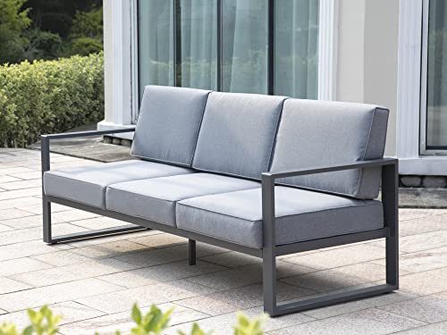 Green4Ever Aluminum Patio Furniture Sofa, All-Weather Modern Metal Outdoor 3-Seat Couch With Removable, Water-Resistant Cushions (Gray) #TOP5
