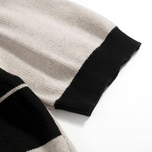 OXKNIT Mens Black V-Neck Polo Shirt 1960s Style Knit Golf Polo Short Sleeve Vintage Summer Shirt4