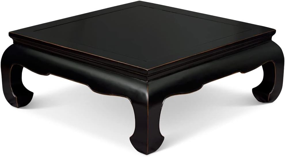 ChinaFurnitureOnline Distressed Black Elmwood Chinese Ming Chow Square Coffee Table