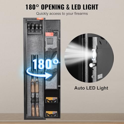 VEVOR Munitionsschrank Waffenschrank Stahlblech Langwaffenschrank 3 Langwaffen, Einstellbarer Waffenschrank 9-stelliges Touchscreen-Passwortschloss, inkl. Kugellagerregal & Befestigungsmaterial