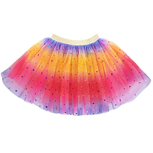 Aohhy 2-6 Years Baby Girls 4-Layer Rainbow Star Tutu Skirt Princess Dancing Petticoat Soft Fluffy Dress-Rose #TOP4
