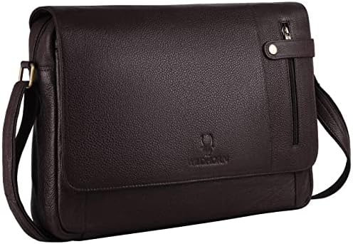 WildHorn Leather 15 inch Laptop Messenger Bag for Men I Padded Laptop Compartment with Adjustable Strap I Extra Zip Compartments I DIMENSION : L-15 inch W-3 inch H-12 inch