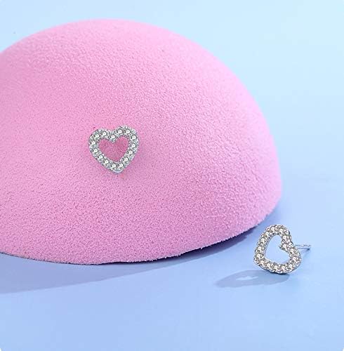 Sterling Silver Stud Earrings, Small Silver Stud Earrings, Hypoallergenic 925 Sterling Silver Heart Earrings, Cubic Zirconia Heart Stud Earrings for Women