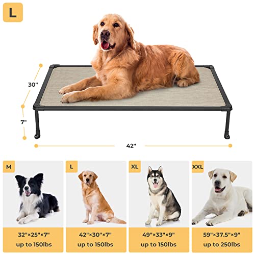 Veehoo Large Elevated Dog Bed – Chewproof Cooling Raised Dog Cots Beds, Black Metal Frame Pet Training Platform With Skid-Resistant Feet, Breathable Textilene Mesh, 42 X 30 X 7 Inch, Beige Coffee #TOP3