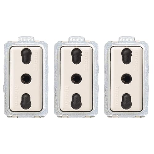 BTicino Presa Bipasso 10/16A Bivalente Serie Magic 5180 Bianco Lucido, Tecnopolimero, Doppio Standard Italiano 230V AC (Chiaro, Pezzi 3)