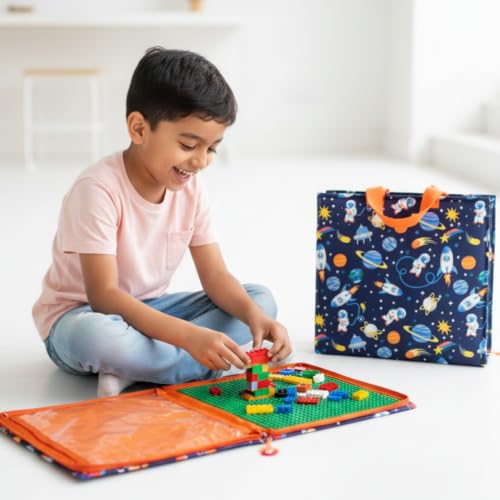 Image of CocoMoco Kids Building Blocks Travel Storage Bag with Base Plate | Portable Toy Storage Organizer & Play Mat | Compatible with Most Building Block Sets | Single Pack