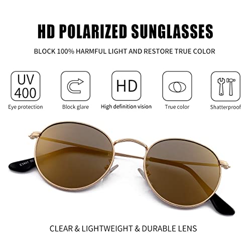Image of Kursan Small Round Metal Polarized Sunglasses for Men Women Mirrored Lens Classic Circle Sun Glasses
