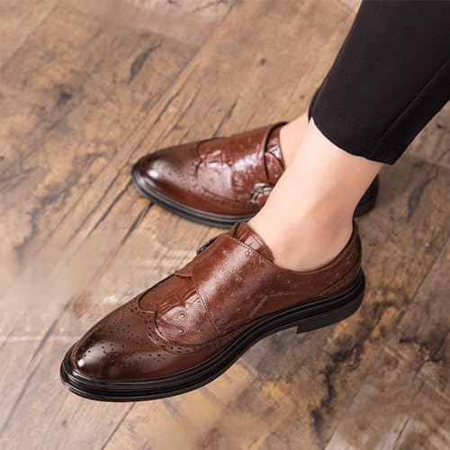 Men's Genuine Leather Monk Strap Slip-on Shoes Handmade Business Dress Loafers Casual Footwear with Buckle2