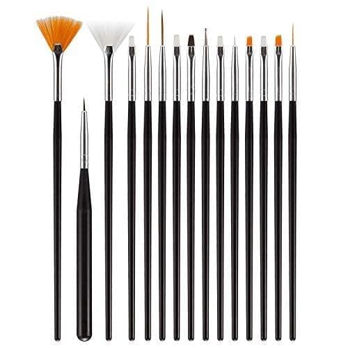 Kreni Set of 15 Acrylic Nail Art Brushes with Nail Dotting Tool for Painting and Creating Different Nail Designs on Gel Acrylic and Natural Nails- Salon Quality Nail Art at Home 15 Pcs