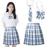 [Yi-gog] 制服 スカート プリーツスカート コスプレ JK 制服3点セット ミニ プリーツスカート チェックスカート 写真撮影 パーティー衣装 リボン 女子高生制服 パーティー 遊園地 文化祭 卒業式
