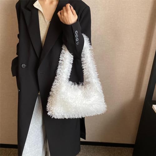 Image of Fluffy Shoulder Hobo Bag Handbag and Purse Women Y2K Fuzzy Soft Plush Underarm Tote Bag