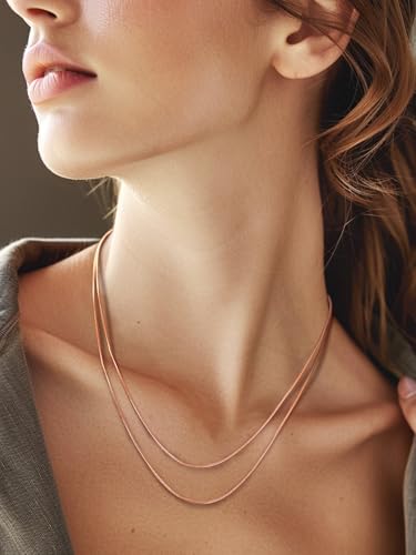 FOCALOOK Snake Chain Necklace, 1.2MM Thin Silver Chains for Women, 14K Gold Plated Stainless Steel Chain Necklace for Pendant 18 20 22 24 26 28 30Inch3
