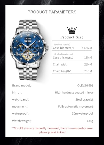 Image of OLEVS Mens Automatic Watches Self Winding Mechanical Luxury Dress Stainless Steel Waterproof Wrist Watches for Men