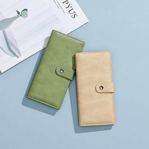 Image of Wallets for Women Slim Thin Soft Leather RFID Blocking Credit Card Holder Bifold Long Ladies Wallet Clutch, B04-green, 7.56 inchL x 3.66 inchW x 0.71 inchH, Modern
