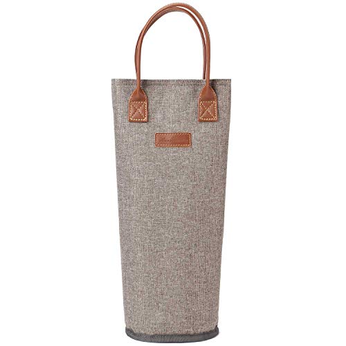 Single Bottle Insulated Wine Tote 1 Bottle Wine Carrier Bag Padded Wine Cooler Perfect Wine Lovers or Wedding Gift-Brushed Khaki