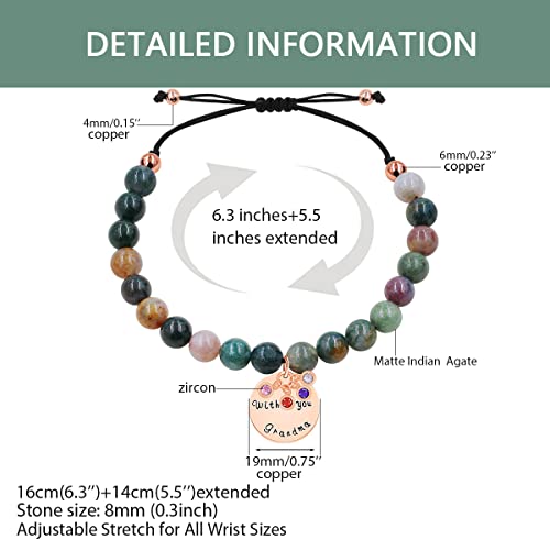 Image of With You Grandma Bracelet - Handmade Adjustable Rose Gold Plated Round Cubic Zirconia Charm Natural Stone Bracelet for Grandmother Y3758