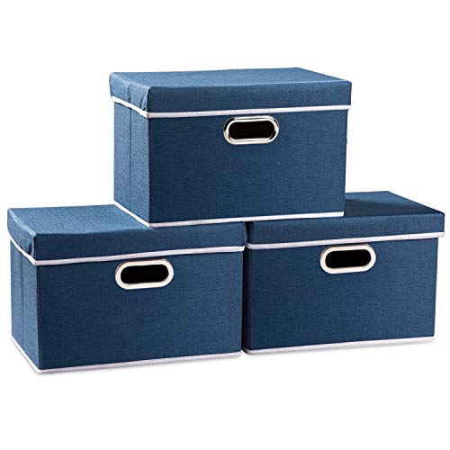 Image of PRANDOM Collapsible Storage Bin with Lid [3-Pack] Fabric Foldable Storage Box Organizer Container Basket Cube with Cover for Home Bedroom Closet Office Nursery Royal Blue(14.9x9.8x9.8)