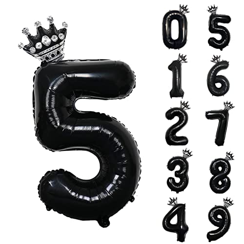 養楽堂 誕生日 バルーン 数字 パーティー 飾り風船 0-9 王冠 デコレーション装飾 32インチ 大きい バルーン 結婚式 記念日 子供 大人兼用 ブラック5