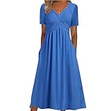 Miyaomn Dresses for Women 2024 Floral Dress for Women Womens Beach Dresses for Wedding Guest Crisscross Twist Front V Neck Casual Short Sleeve Long Maxi Dress with Pockets(Blue,XX-Large)