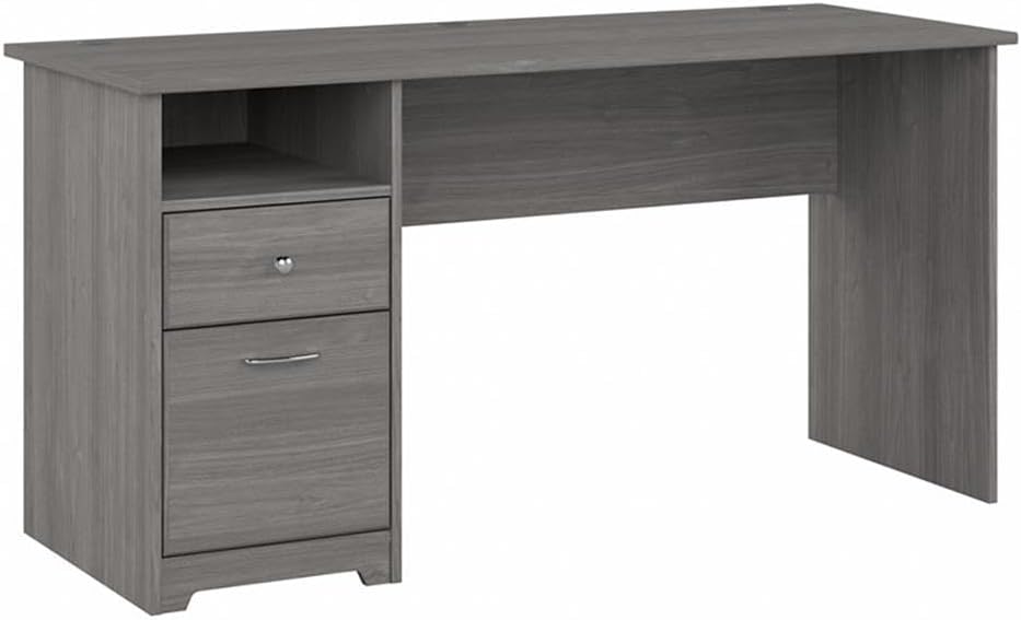 Pemberly Row 60W Computer Desk with Drawers, Engineered Wood, Modern Gray Finish, Durable Work Surface, Storage Shelves and File Drawer, Transitional Home Office Desk for Work or Study Space