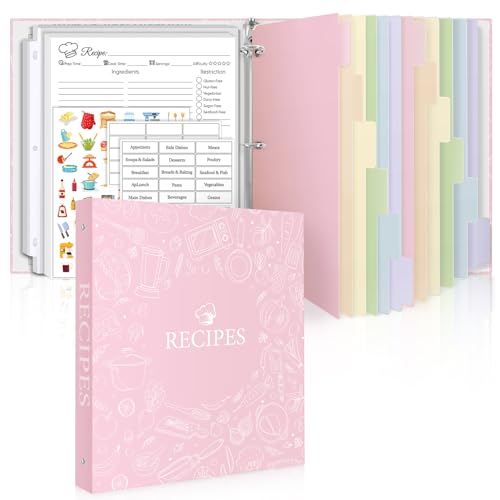 Recipe Binder with Plastic Sleeves, 8.5x11 Recipe Paper, Waterproof Cover