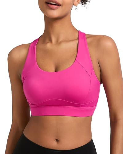 Image of RUNNING GIRL Sports Bras for Women, Moulded Cup High Impact Workout Pink Sports Bra Racerback Yoga Bra High Support(WX3068 Hot Pink L)