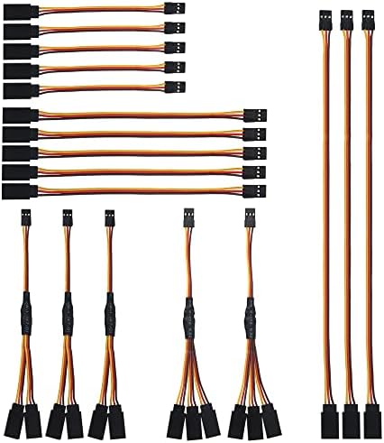 18Pcs 3-Pin JR Servo Extension Cable,1 JR Male to 2/3 Female JR Y Harness Servo Cable & 3.93" 5.9" 11.8" JR Extension Wire for RC Cars Trucks Airplanes Servo Receiver Connection,5 Styles