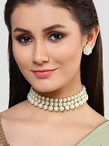 Image of Karatcart Pearl Multilayer Beaded Choker Necklace Set for Women
