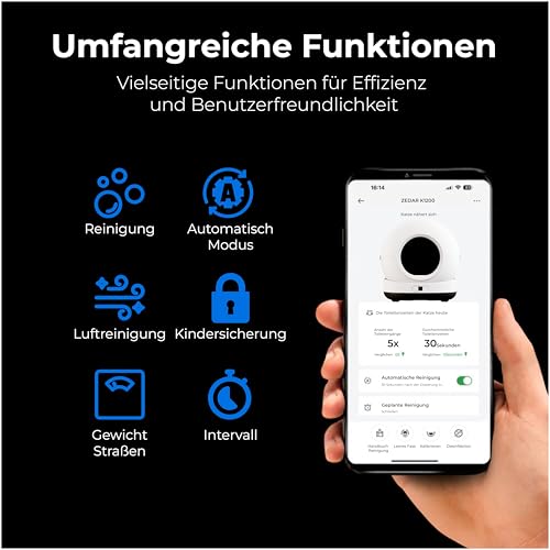 Zedar-K1200-Automatisches-Katzenklo--Selbstreinigende-Katzentoilette-mit-App--Inkl-Katzenklo-Matte-3-Rollen-Muellbeutel--82-L-XXL - sparfuchs24.io – Top Angebote, Tests & Preisvergleiche