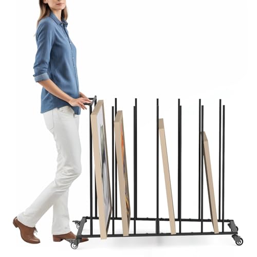 Image of Heavy-Duty Art Storage Rack for 57 inch Artwork - Canvas Drying Rack & Mobile Display Stand with Locking Casters, Metal Frame - Organizer for Artists, Framers, Studios, Vendors