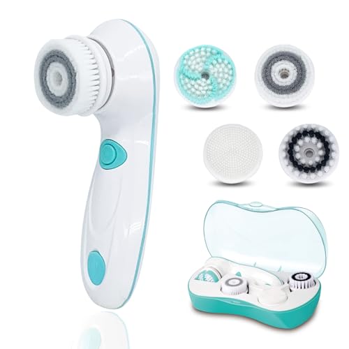 Cepillo facial eléctrico 4 en 1, limpieza profunda, resistente al agua IPX6, cepillo de limpieza facial con 4 cabezales de cepillo y caja de almacenamiento, rotación de 2 niveles, todo tipo de piel