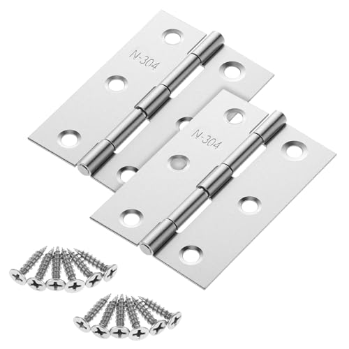 2 Pcs 3 Stainless Hinges Stainless Steel Folding Butt Hinges Door Hinges with 12pcs Stainless Steel Screws Window and Door Hinges for Doors Wooden Boxes Windows (Silver)