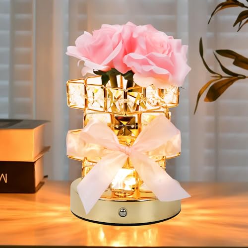 Ofertas impresionantes para comprar mesitas de noche románticas con seguridad por internet Mesas de noche Lamparas de Mesita de Noche con Rosas Rosadas, Candeeiro Mesa de Cabeceira, 3 Modos de Temperatura de Color, Ideales Para...
