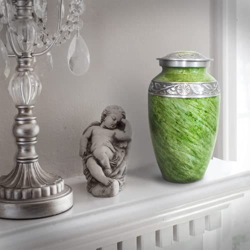 Urns for Ashes Adult Male or Female - Funeral and Memorial Cremation Urns for Human Ashes up to 200 lbs with Velvet Bag, Green