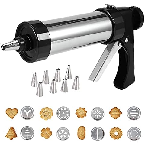 Cookie Biscuit Press Cupcake Filler Injector, Stainless Steel DIY Biscuit Cookie Pastry Gun for Cake Decorating, with 8 Flower Pieces and 8 Decorating Mouths Cover