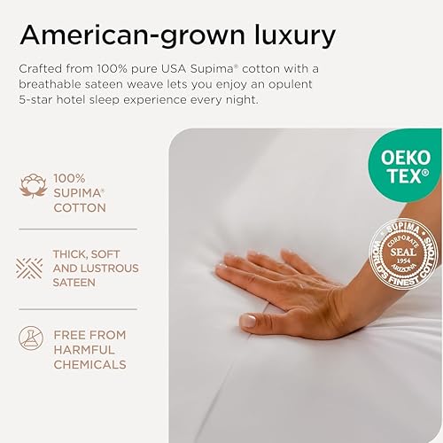 Image of Threadmill 1200 Thread Count Supima Cotton King Sheet Set, Sateen, White | 100% Supima Cotton, Sateen Weave, 4-Piece Set, 17 inch Deep Pocket, Fade-Resistant, OEKO-TEX Certified, Machine Washable