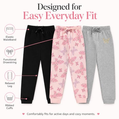 Image of BTween Kids Girls Fashion Stretch Waist Ultra Soft Jogger Pants Set 3 Pack Bundle
