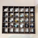 Blazea Wooden Mug Display Shelf Wall Mounted, Teacups/Shot Glass/Coffee Mug Display Rack, Multi Slot Cup Floating Shelves for Kitchen Living Room(4x4 16 Slots)