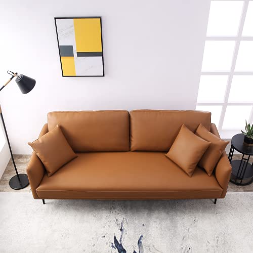 Acanva Luxury Mid-Century Modern Vegan Leather Single Cushion Living Room Sofa, 87" Couch, Mocha Bisque #TOP3