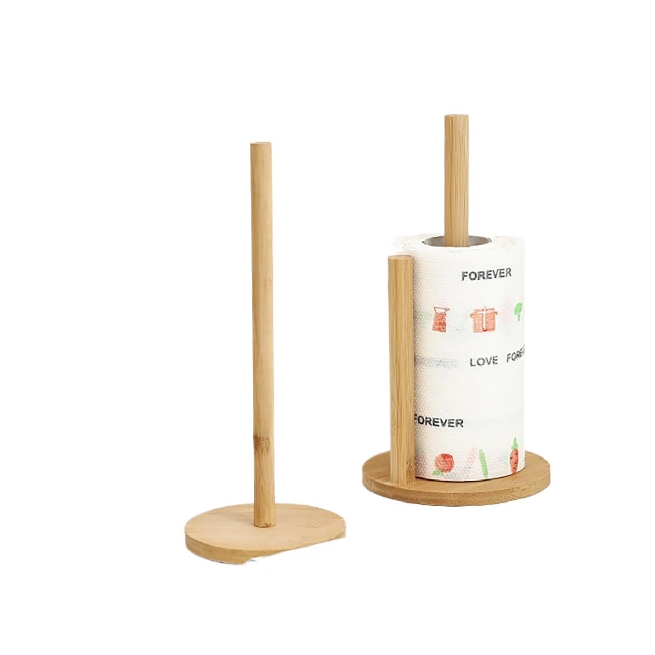 Wood Paper Towel Holder Solid Standing Roll Natural Anti-Skid Base For(A)